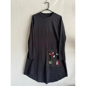 Zara Black shirt Dress Size Small/ Embroidered Patches Dress Long Sleeve